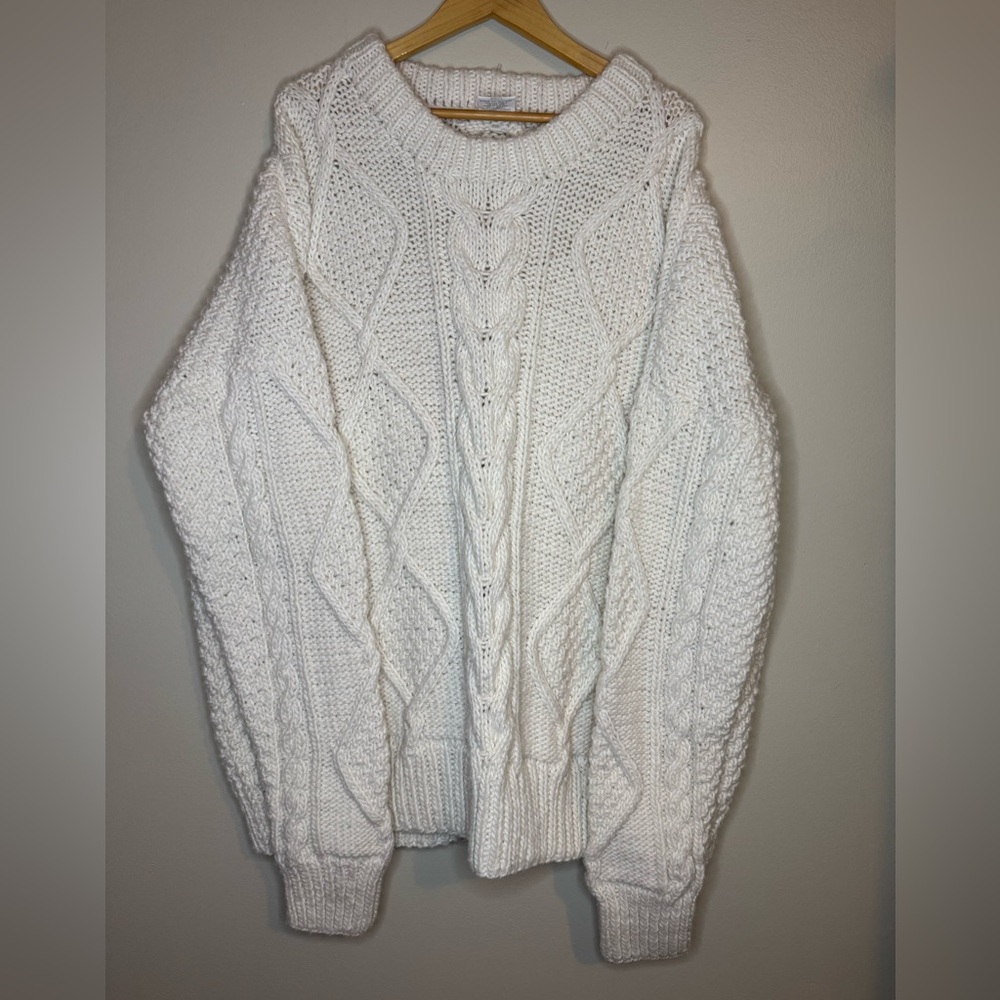 Native Creations Chunky‎ Cable Knit Wool Sweater Handmade Ecuador Cream